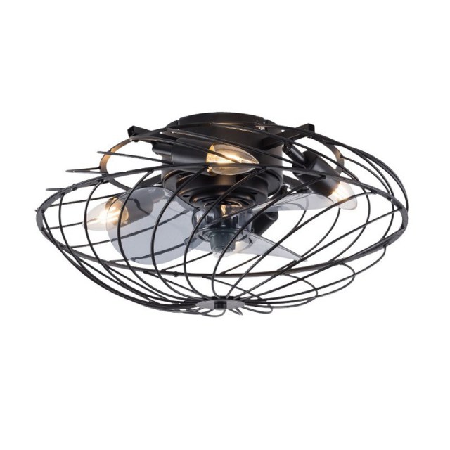 Retro Industrial Ceiling Fans Light Black Cage Ceiling Fan with Lights - 18 Inch