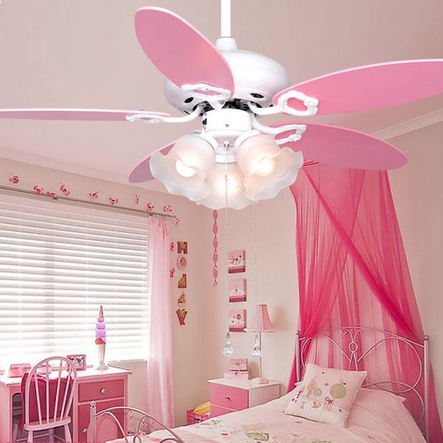 Pink Ceiling Fan with Lights with Glass Lamp Shade - Pull Switch - 42 Inch