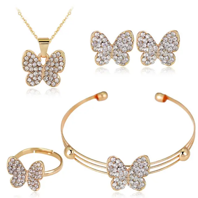 OOVOV Diamond Butterfly Jewelry Set For Women Necklace Earrings Ring Bracelet 4 PC Set