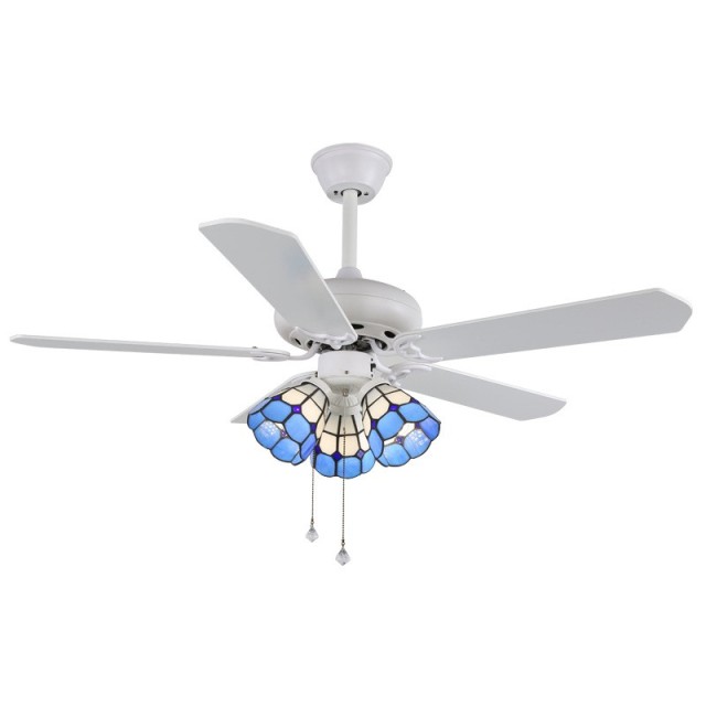 Tiffany Style Ceiling Fans with Light 42 Inch Pull Chain Switch