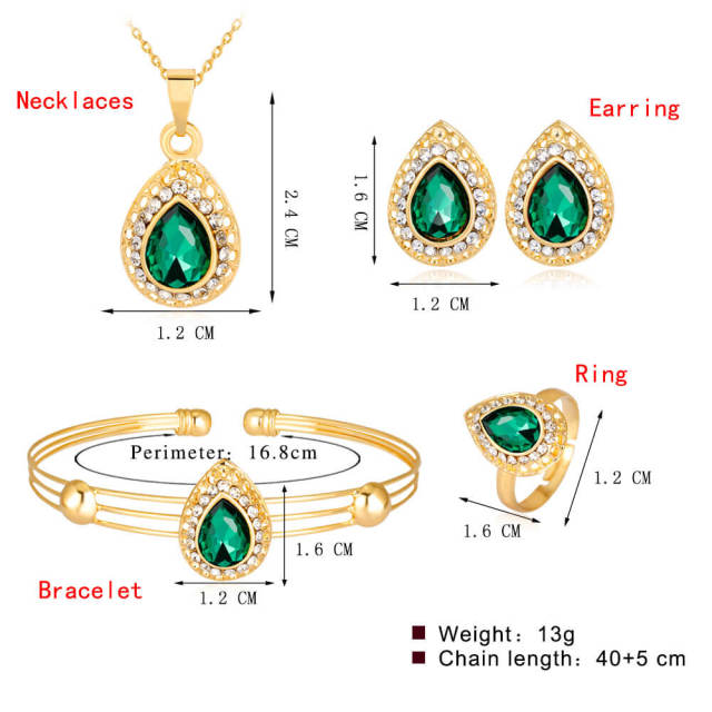 OOVOV Retro Crystal Necklace Earrings Bracelet Ring Bridal Wedding Party Costume Jewelry Sets for Brides Women