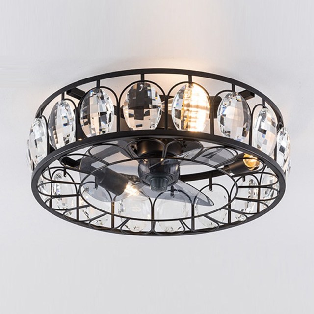 Crystal Ceiling Fans with Light and Remote Control 17.7 inch Industrial style Black