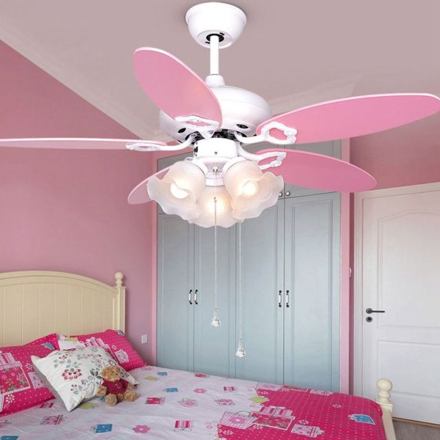 Pink Ceiling Fan with Lights with Glass Lamp Shade - Pull Switch - 42 Inch