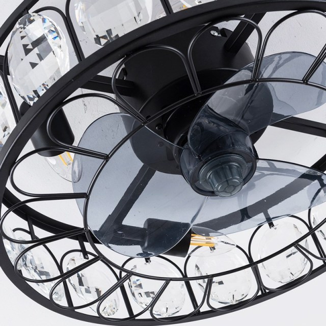 Crystal Ceiling Fans with Light and Remote Control 17.7 inch Industrial style Black