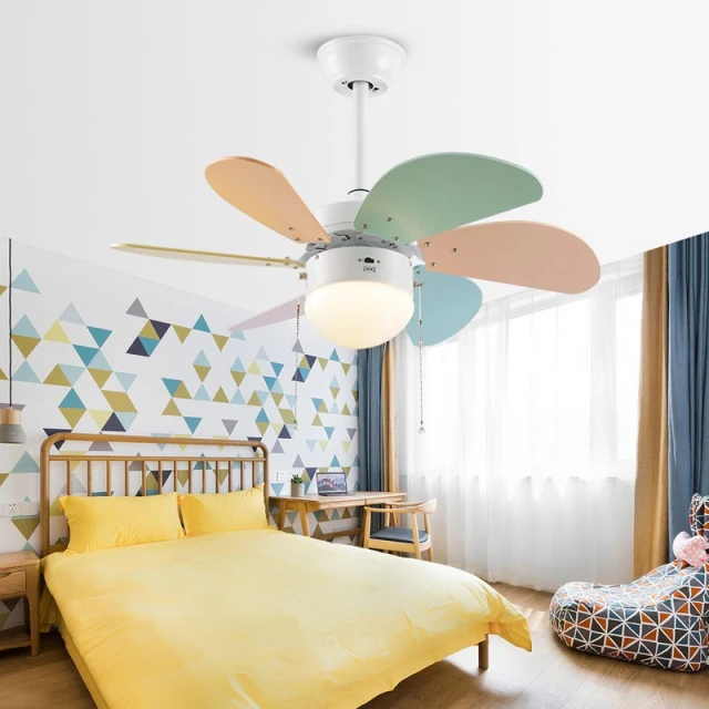 30 Inch Ceiling Fans with Light - With Multicolor Fan Blades and Glass Lampshade