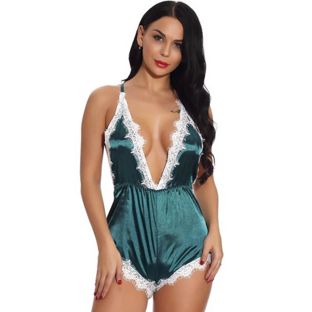 Women Sexy Nightwear Babydoll Satin One-piece Pajamas Lingerie Bodysuit