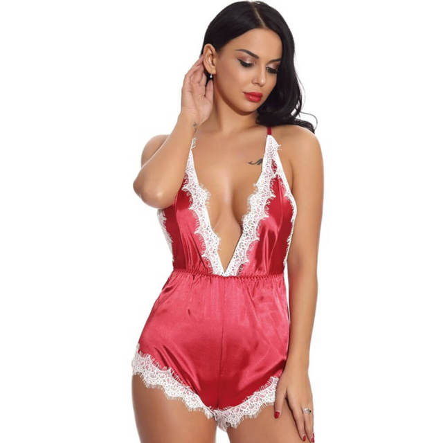 Women Sexy Nightwear Babydoll Satin One-piece Pajamas Lingerie Bodysuit