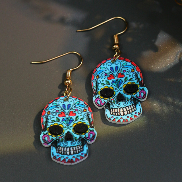 OOVOV Halloween Acrylic Earrings Skull Print Dangle Earrings Floral Skull Earrings Drop Dangle Fashion Jewelry For Women Girls