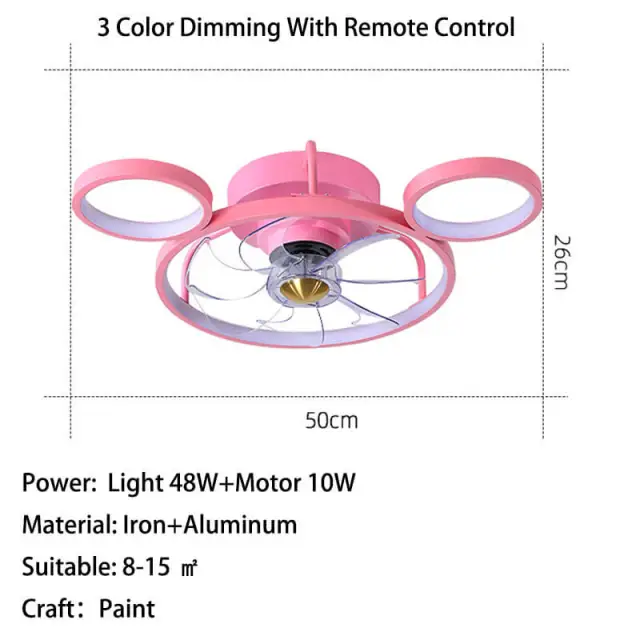 LED Ceiling Fan with Lights Cartoon Bear Shape Pink Ceiling Fans Light with Remote Control