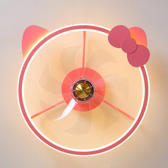 OOVOV Cartoon Ceiling Fan Light Pink Cat Ceiling Fans Light with Remote and APP Control