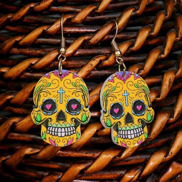 OOVOV Halloween Acrylic Earrings Skull Print Dangle Earrings Floral Skull Earrings Drop Dangle Fashion Jewelry For Women Girls