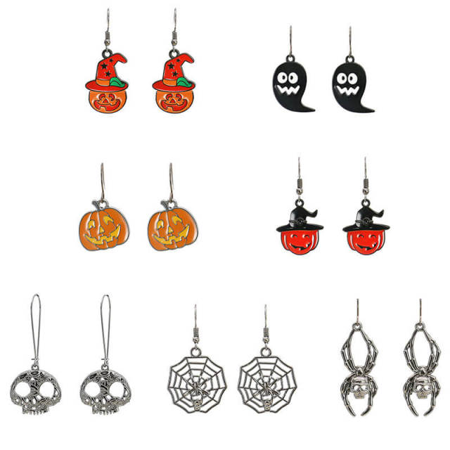 OOVOV Halloween Stud Earrings Halloween Drop Dangle Earrings Pumpkin Ghost Skull Stud Earrings for Women Halloween Party Dress