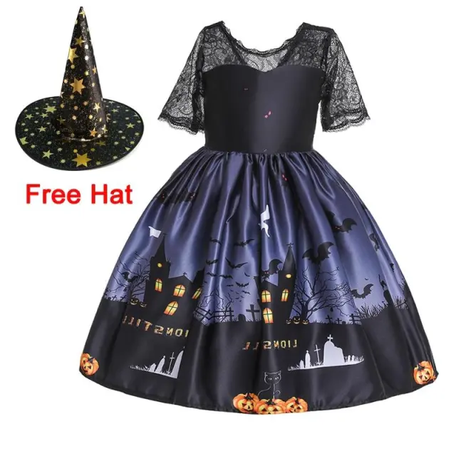 OOVOV Baby Girl Cosplay Dress Halloween Costume For Kids Children Vampire Pumpkin Dresses Party Halloween Role Playing Dress