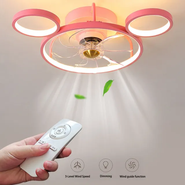 LED Ceiling Fan with Lights Cartoon Bear Shape Pink Ceiling Fans Light with Remote Control