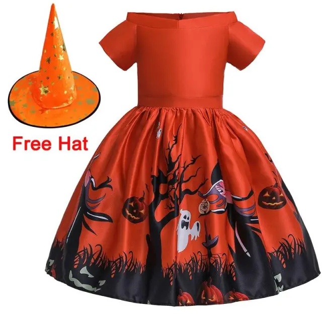 OOVOV Baby Girl Cosplay Dress Halloween Costume For Kids Children Vampire Pumpkin Dresses Party Halloween Role Playing Dress