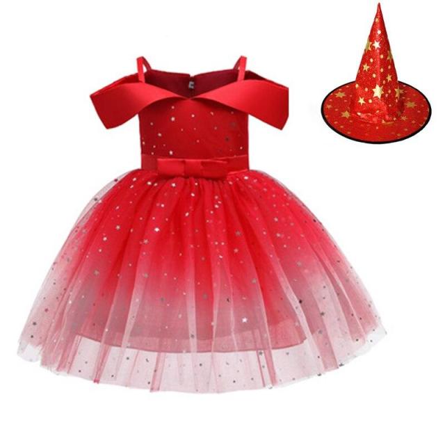 OOVOV Halloween Bowknot Princess Dress One Shoulder Girls Christmas Party Clothing Fashion Kids Party Dresses With Hood 2Pcs Set