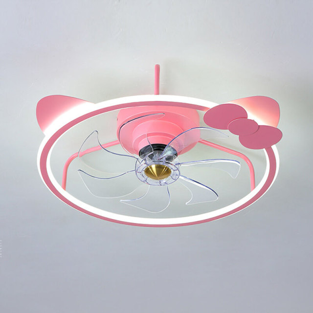 OOVOV Cartoon Ceiling Fan Light Pink Cat Ceiling Fans Light with Remote and APP Control