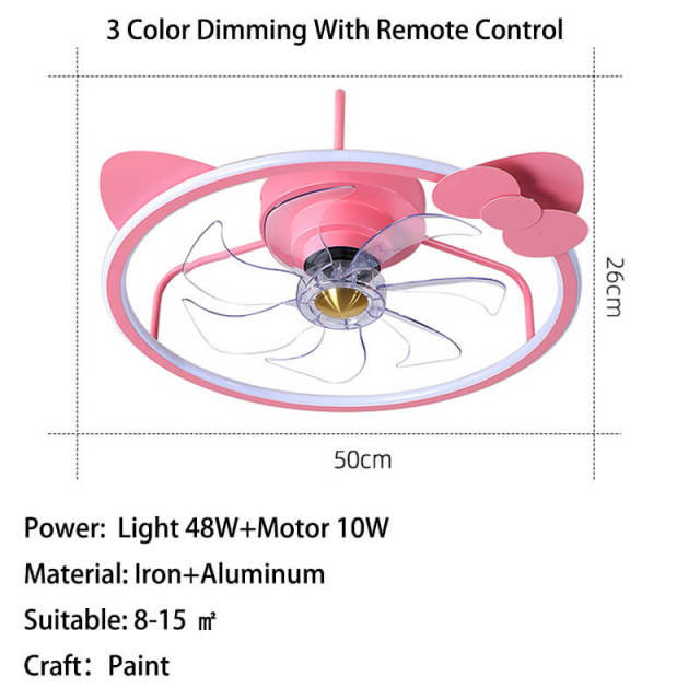 OOVOV Cartoon Ceiling Fan Light Pink Cat Ceiling Fans Light with Remote and APP Control