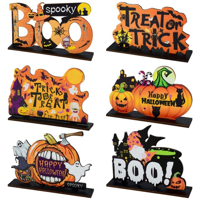 OOVOV Halloween Wooden Ornaments Pumpkin Ghost Trick or Treat Pendants Halloween Party Decoration for Home Door Hanging Signs Kids Toy
