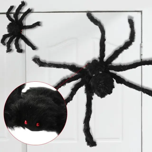 OOVOV Horror Giant Black Plush Spider Halloween Party Decoration Props Kids Children Toys Haunted House Decor