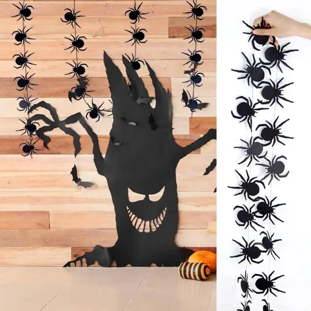 OOVOV 4m Halloween Pumpkin Spider Bat Dot Paper Banner Bunting Hanging Garland Halloween Party Decoration DIY Festival Event Ornament