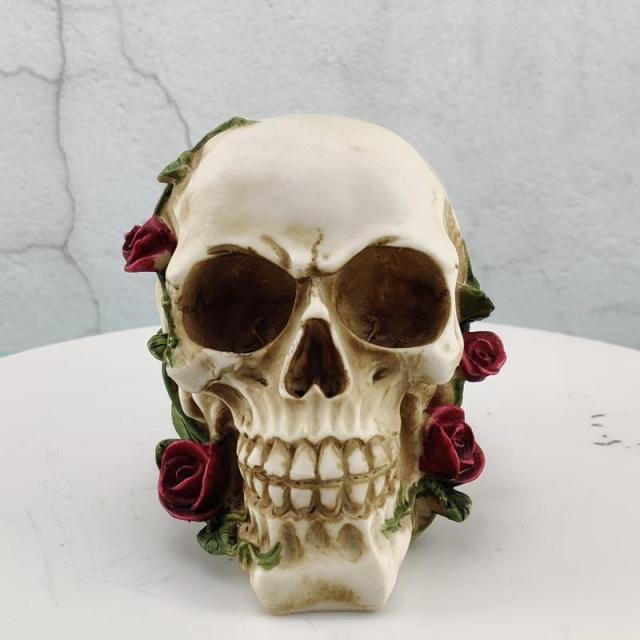 OOVOV Rose Skull Statue Resin Crafts Animal Skull  Props Bar Counter Home Decoration Sculpture Gifts  Halloween Decoration