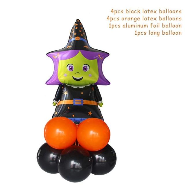 OOVOV 10pcs/set Halloween Pumpkin Ghost Witch Bat Foil Balloons Set Halloween Party Decoration Hallowmas Black Orange Ballon Supplies