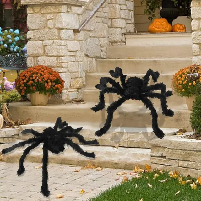 OOVOV Horror Giant Black Plush Spider Halloween Party Decoration Props Kids Children Toys Haunted House Decor