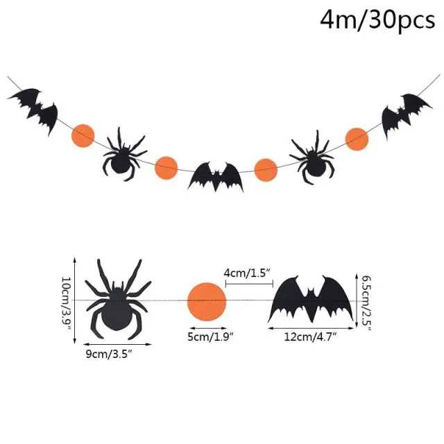 OOVOV 4m Halloween Pumpkin Spider Bat Dot Paper Banner Bunting Hanging Garland Halloween Party Decoration DIY Festival Event Ornament