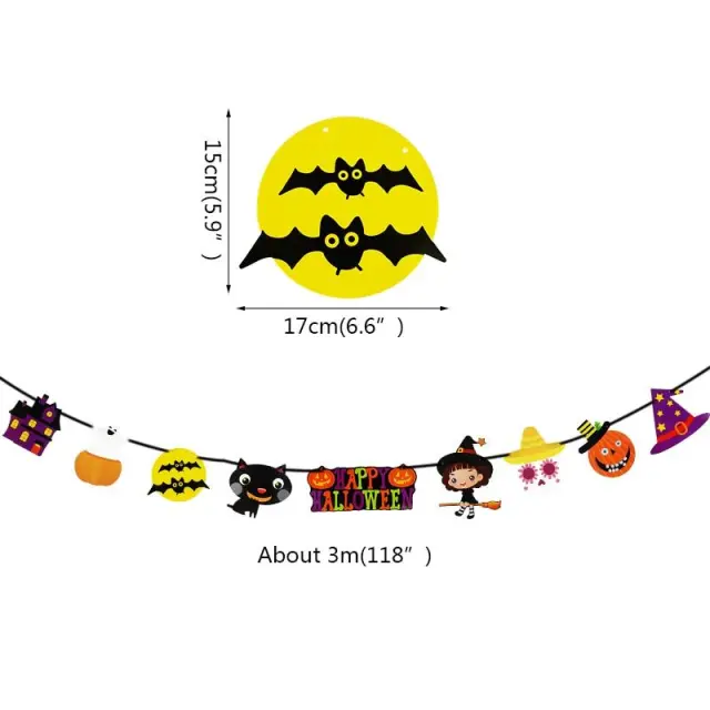 OOVOV Halloween Hanging Ornament Banner Kids Favors Cartoon Witch Bat Ghost Design Props Decorations for Halloween Home Party Supplies