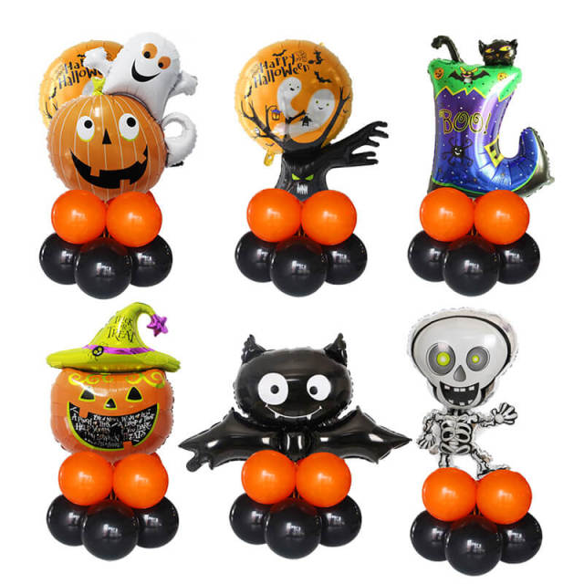 OOVOV 10pcs/set Halloween Pumpkin Ghost Witch Bat Foil Balloons Set Halloween Party Decoration Hallowmas Black Orange Ballon Supplies