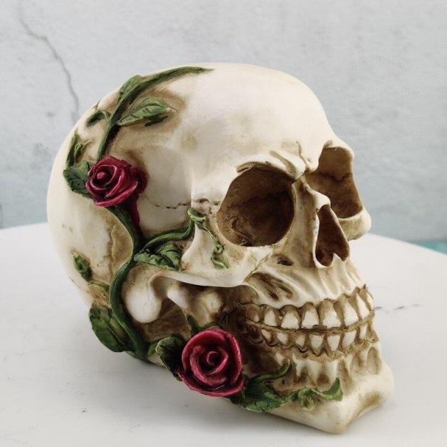 OOVOV Rose Skull Statue Resin Crafts Animal Skull  Props Bar Counter Home Decoration Sculpture Gifts  Halloween Decoration