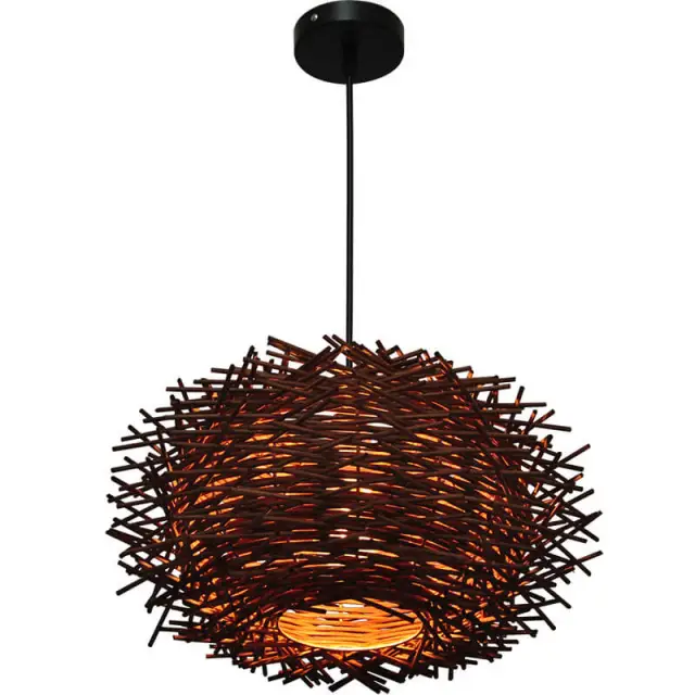 OOVOV Rattan Birdcage Pendant Lamp,Natural Handmade Woven Pendant Light Indoor Lighting Fixture with Adjustable Cord for Dining Room Restaurant Kitchen