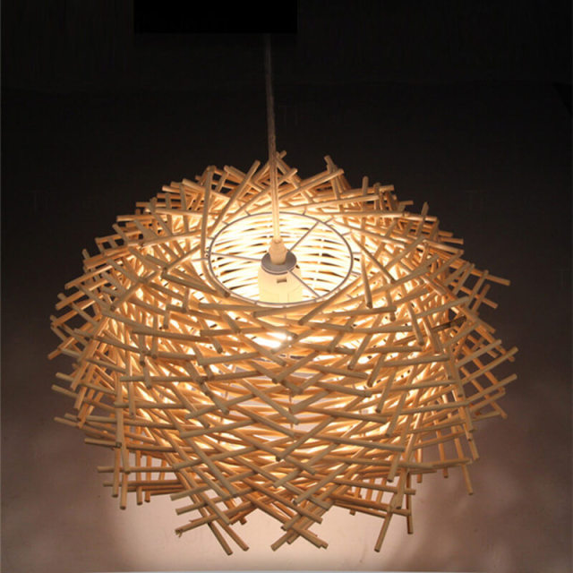 OOVOV Rattan Birdcage Pendant Lamp,Natural Handmade Woven Pendant Light Indoor Lighting Fixture with Adjustable Cord for Dining Room Restaurant Kitchen