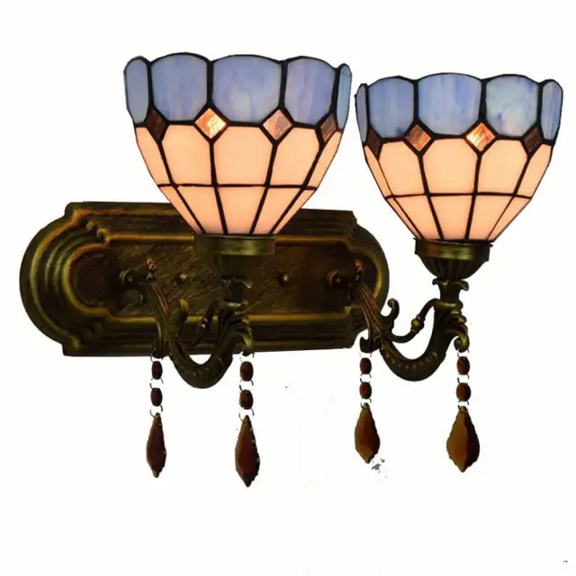 Tiffany Alloy Resin Bedroom Bedsides Wall Lamp Mediterranean Colorful Glass Lampshade Stair Case Tawny Crystal Wall Lights