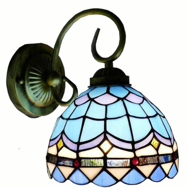 Tiffany Mediterranean Glass Bedroom Bedsides Wall Lamp European Living Room Hallway Wall Lights Balcony Stairs Wall Lights