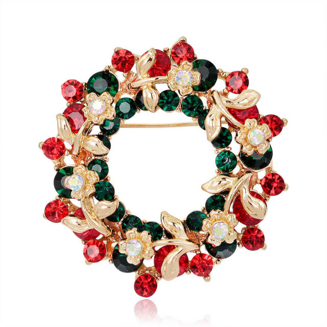 OOVOV Green Red Zircon Wreath Brooch Christmas Brooches for Women Sparkling Christmas Wreath Pin Cute Christmas Accessories for Women