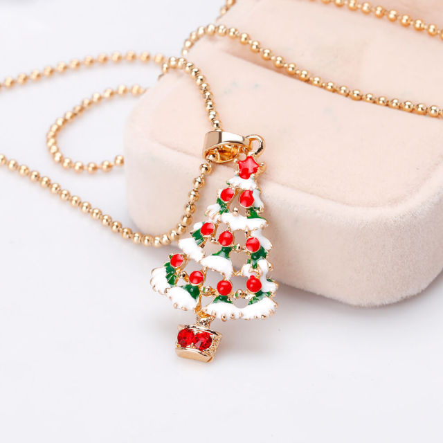 OOVOV Christmas Necklaces for Women Glitzy Rhinestone Xmas Christmas Tree Bell Pendant Necklace Holiday Jewelry Gift