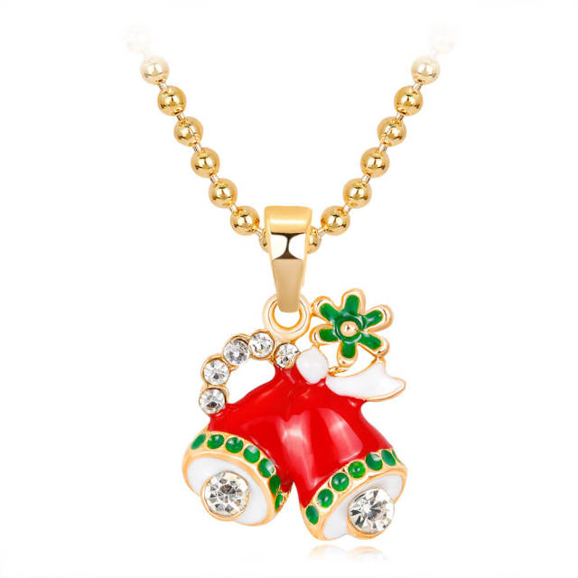 OOVOV Christmas Necklaces for Women Glitzy Rhinestone Xmas Christmas Tree Bell Pendant Necklace Holiday Jewelry Gift