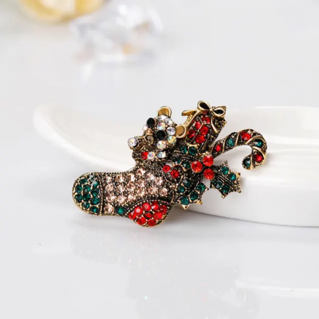 OOVOV Vintage Christmas Brooches Women Sparkling Zircon Christmas Boots Brooch Classic Christmas Jewelry Accessories