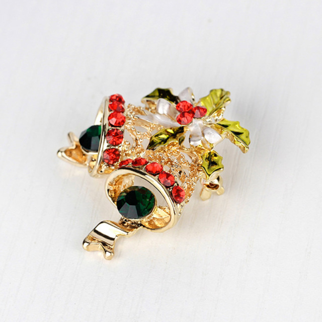 OOVOV Vintage Bell Brooches For Women Christmas Sparkling Inlaid Zircon Bow Christmas Brooch Pin Jewelry