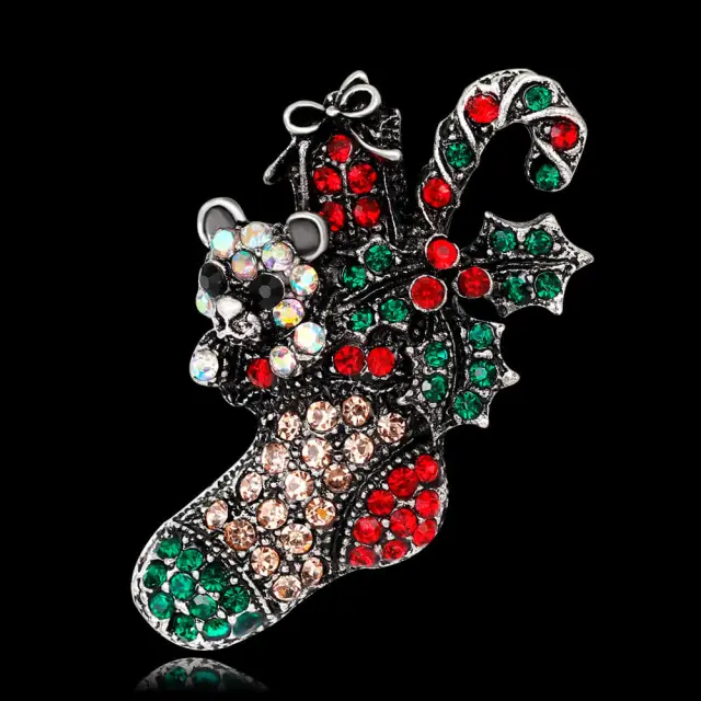 OOVOV Vintage Christmas Brooches Women Sparkling Zircon Christmas Boots Brooch Classic Christmas Jewelry Accessories