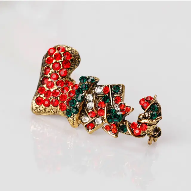 OOVOV Vintage Christmas Brooches Women Sparkling Zircon Christmas Boots Brooch Classic Christmas Jewelry Accessories