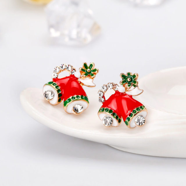 OOVOV Christmas Stud Earrings Inlaid Zircon Bells Holiday Earrings Christmas Earring for Women Girls