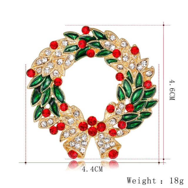 OOVOV Green Red Zircon Wreath Brooch Christmas Brooches for Women Sparkling Christmas Wreath Pin Cute Christmas Accessories for Women