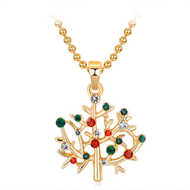 OOVOV Christmas Necklaces for Women Glitzy Rhinestone Xmas Christmas Tree Bell Pendant Necklace Holiday Jewelry Gift