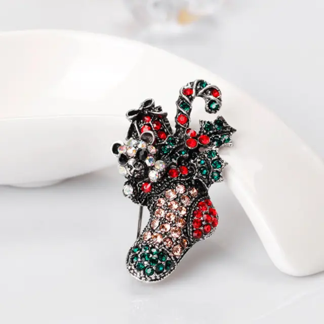 OOVOV Vintage Christmas Brooches Women Sparkling Zircon Christmas Boots Brooch Classic Christmas Jewelry Accessories