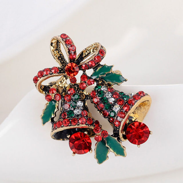 OOVOV Vintage Christmas Bell Brooches For Women Classic Sparkling Inlaid Zircon Christmas Brooch Pin Christmas Jewelry Accessories