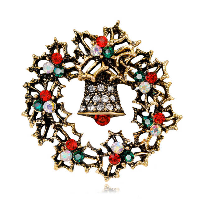 OOVOV Women Christmas Brooches Vintage Sparkling Christmas Wreath Brooch Cute Classic Christmas Accessories for Women