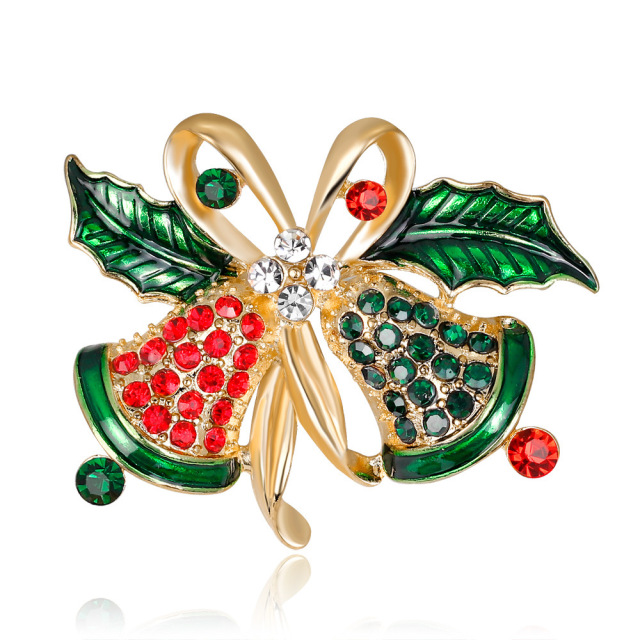 OOVOV Vintage Bell Brooches For Women Christmas Sparkling Inlaid Zircon Bow Christmas Brooch Pin Jewelry